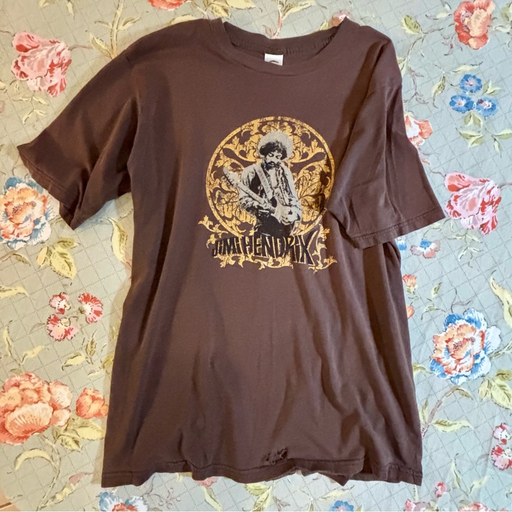 Jimi Hendrix 🎸 Vintage Short Sleeve Brown & Gold Graphic Tee Size Medium 🎸 - Picture 5 of 16